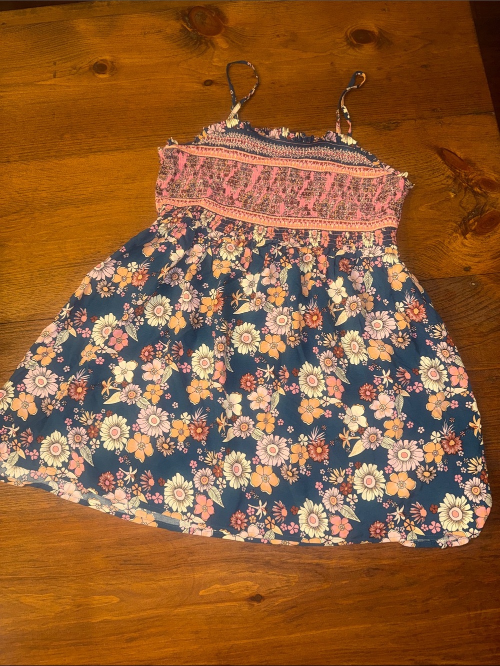 Cupshe Navy Floral Smocked Mini Dress with Pink Accents